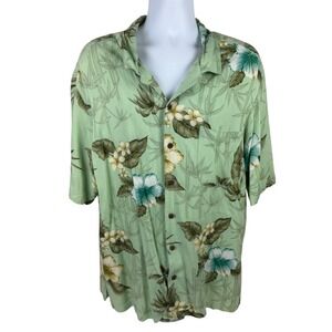Caribbean Joe Men's XL Sage Green Tropical Floral Hawaiian Rayon Camp Shirt